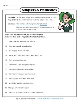 Subjects and Predicates Worksheet A Subject Predicate Worksheet