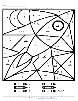 Mystery Picture: Rocket Subtraction Worksheet