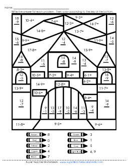 Mystery Picture: Castle Subtraction Worksheet