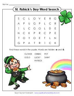 St. Patrick's Day Word Search (Easy) Holiday Worksheet