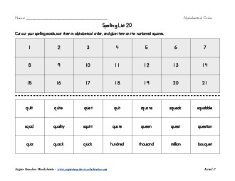 List 20:  ABC Order Spelling Worksheet