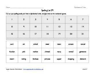 List 29:  ABC Order Spelling Worksheet