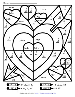 Basic Multiplication: Valentine Mystery Picture Valentines Day Worksheet