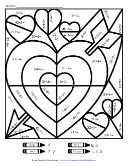 Basic Division: Valentine Mystery Picture Valentines Day Worksheet