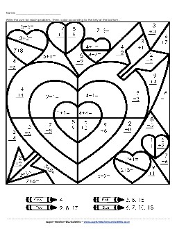 Basic Addition: Valentine Mystery Picture Free Valentines Day Worksheet