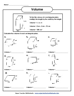 Volume of Rectangular Prisms (With Example) Geometry Worksheet