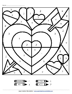 Color-by-Number: Valentine Mystery Picture Valentines Day Worksheet