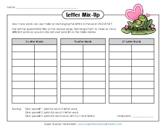 Valentine Letter Mix (Intermediate) Valentines Day Worksheet