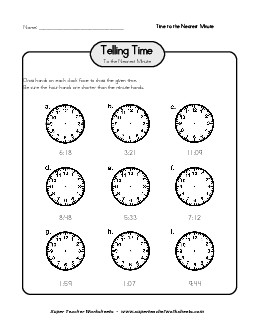 Draw Clock Hands: To Nearest  Minute Time Worksheet