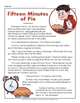 Fifteen Minutes of Pie 2nd Grade Reading Comprehension Worksheet