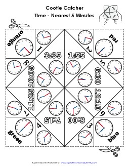 Cootie Catcher: Nearest 5 Mins Time Worksheet