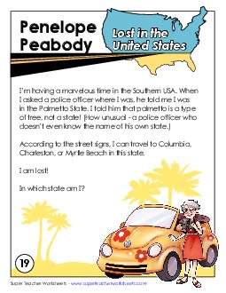 Lost in USA #19:  South Carolina States Lost Worksheet