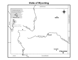 Wyoming Map (Labeled) State Maps Worksheet