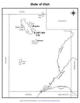 Utah Map (Labeled) State Maps Worksheet