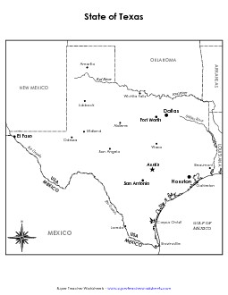 Texas Map (Labeled) State Maps Worksheet