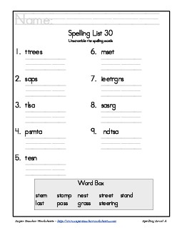 List 30: Word Scramble Spelling Worksheet