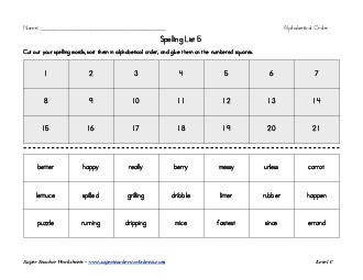 List 5:  ABC Order Spelling Worksheet