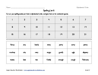 List 6:  ABC Order Spelling Worksheet