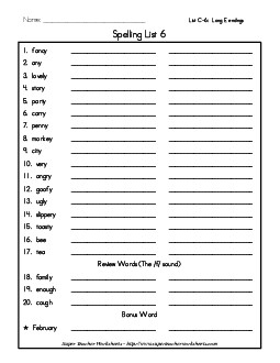 List 6: Word List Spelling Worksheet