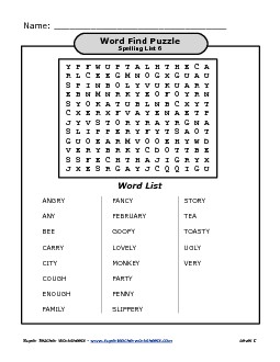 List 6:  Word Search Puzzle Spelling Worksheet