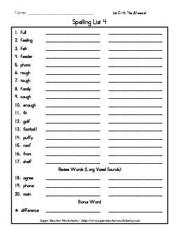 List 4: Word List Spelling Worksheet