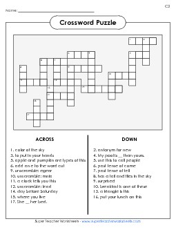 List 2:  Crossword Puzzle Free Spelling Worksheet