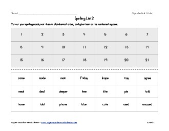 List 2:  ABC Order Free Spelling Worksheet