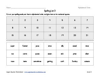 List 3:  ABC Order Spelling Worksheet