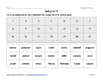 List 13:  ABC Order Spelling Worksheet