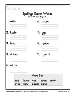 Holiday List - Easter: Unscramble Spelling Worksheet