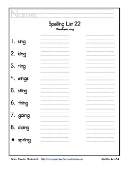 List 22: Word List Spelling Worksheet