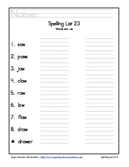 List 23: Word List Spelling Worksheet