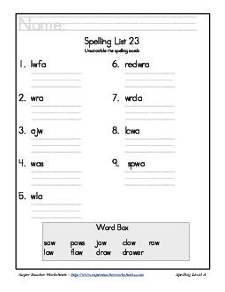 List 23: Word Scramble Spelling Worksheet