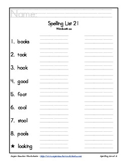 List 21: Word List Spelling Worksheet