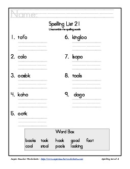 List 21: Word Scramble Spelling Worksheet