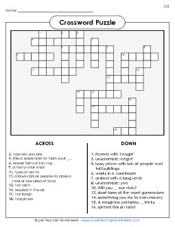 List 8:  Crossword Puzzle Spelling Worksheet