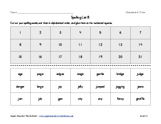 List 8:  ABC Order Spelling Worksheet