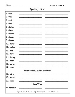 List 7: Word List Spelling Worksheet