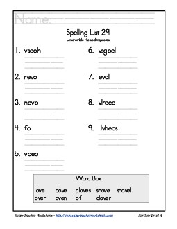 List 29: Word Scramble Spelling Worksheet