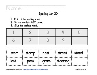 List 30:  ABC Order Spelling Worksheet