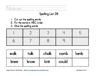 List 28:  ABC Order Spelling Worksheet