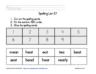 List 27:  ABC Order Spelling Worksheet