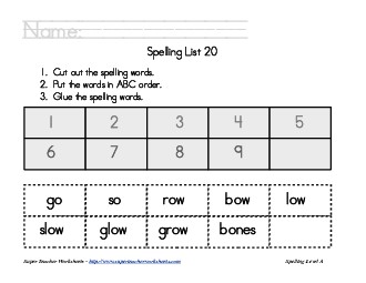 List 20:  ABC Order Spelling Worksheet