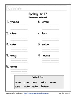 List 17: Word Scramble Spelling Worksheet