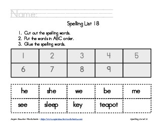 List 18:  ABC Order Spelling Worksheet