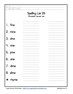 List 26: Word List Spelling Worksheet