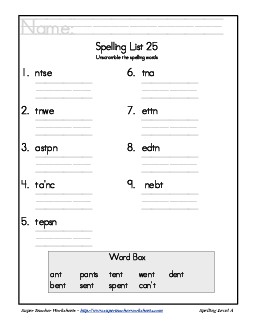 List 25: Word Scramble Spelling Worksheet