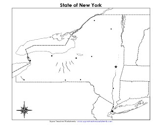 New York Map (Blank Cities) State Maps Worksheet