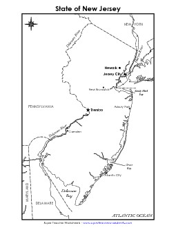 New Jersey Map (Labeled) State Maps Worksheet