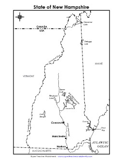 New Hampshire Map (Labeled) State Maps Worksheet